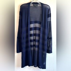 Joseph A. Navy Striped Sheer Lightweight Long Open Elegant Career Cardigan Sz 1X